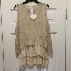 3/$15 NWT Simply Couture Beige Layered Tunic Length Blouse Size Small